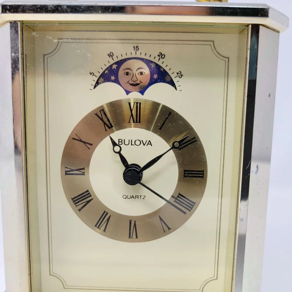 Bulova Gold-Tone Quartz Carriage Clock With Moon‎ Phase AS-IS PARTS ONLY